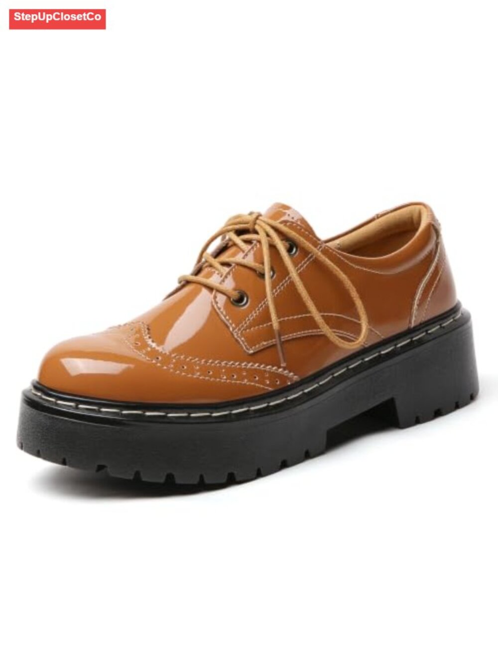 Women's Brogue Oxford Shoes Chunky Platform Leather Lace-Up